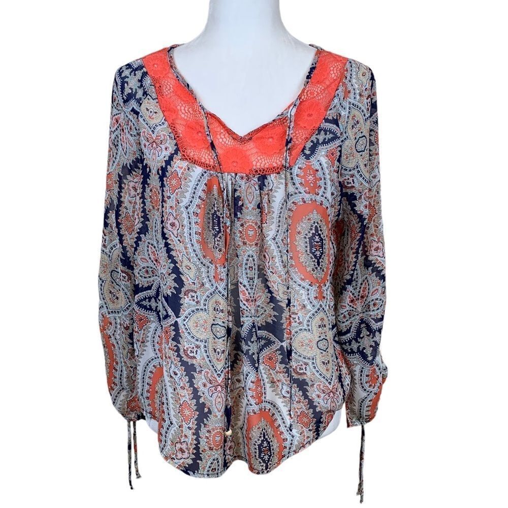 Umgee boho pheasant style embroidered blouse size small